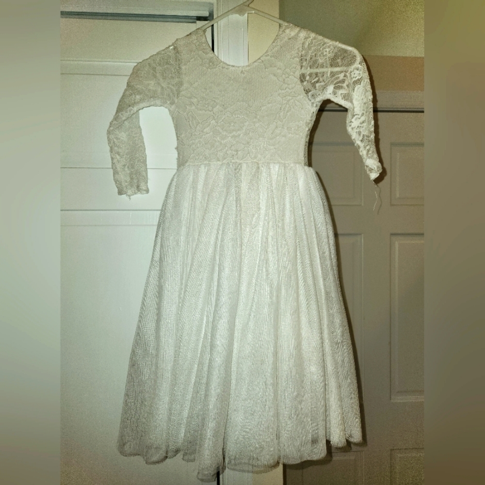White lace flower girl dress